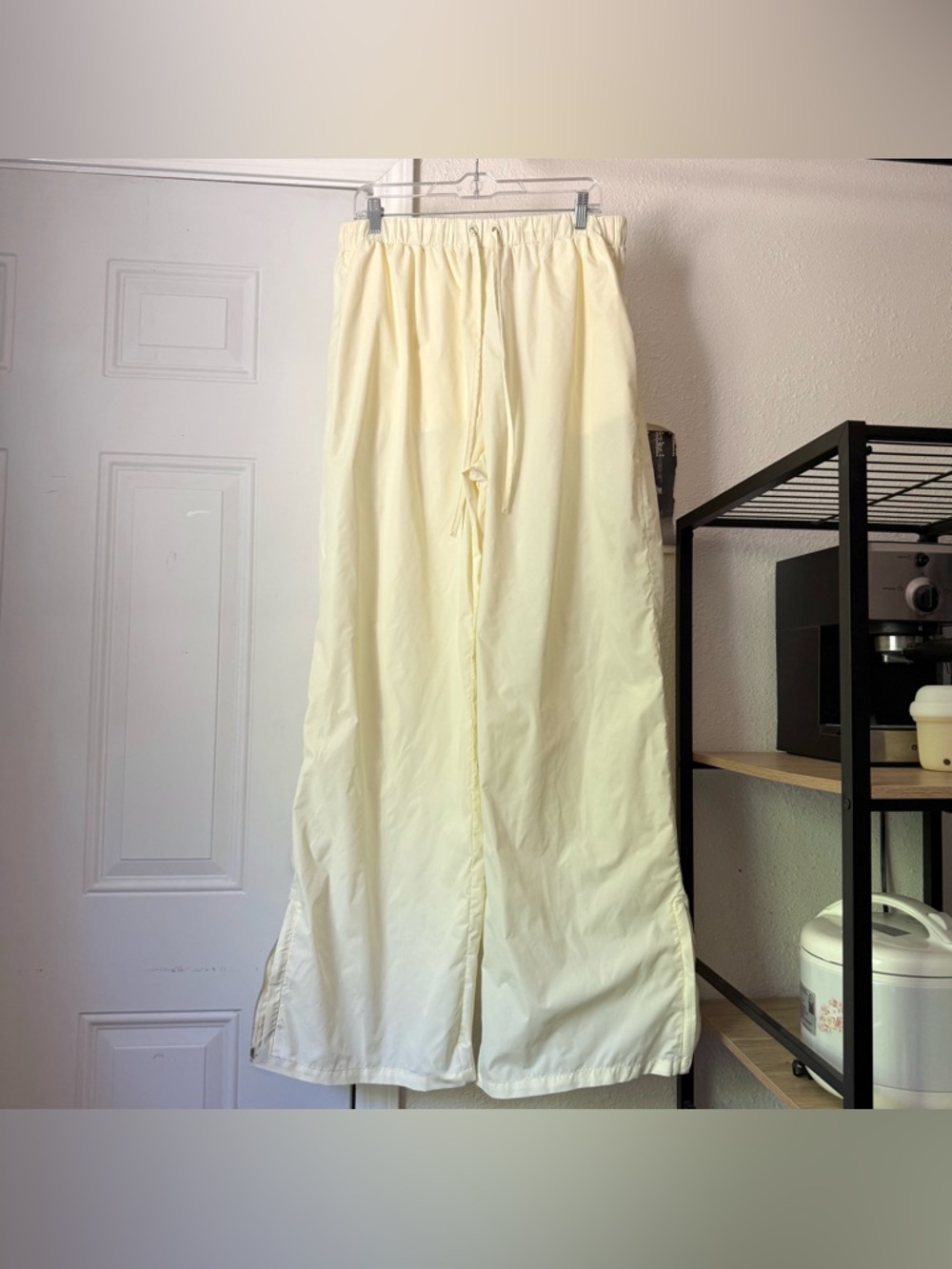 CALIFORNIA ARTS cream nylon swishy wide leg long inseam pull on pants